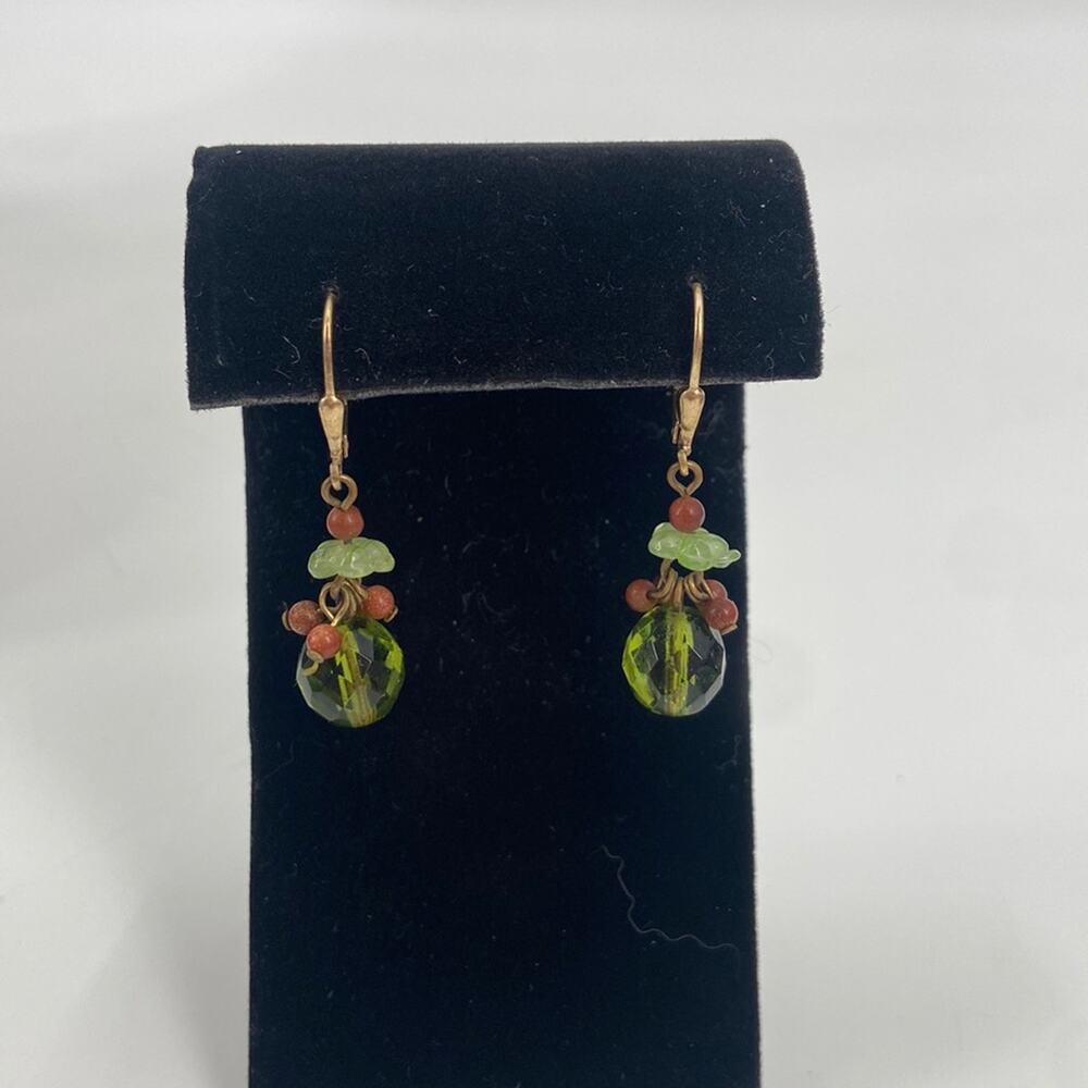 Handmade green and orange beaded earrings